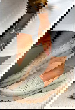 Miętowe ażurowe mokasyny Aeloria